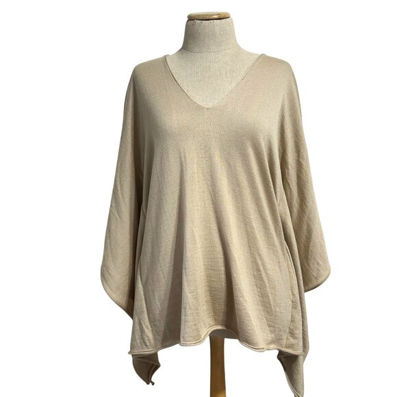 Ralph Lauren Purple Label Womens M Beige V-Neck Oversized Poncho-Style Knit Top - Picture 1 of 12